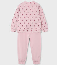 Load image into Gallery viewer, Girl&#39;s pink two piece tracksuit with printed long sleeved top and plain pink jog bottoms. Mayoral 4894 available on kidstuff.ie Back view
