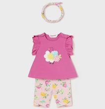 Load image into Gallery viewer, Baby girl pink top, print leggings and hairband set. Mayoral 1792 available to buy on kidstuff.ie
