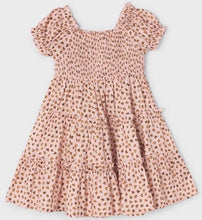 Load image into Gallery viewer, girl&#39;s dress with shirred bodice in quartz pink print available to buy on kidstuff.ie
