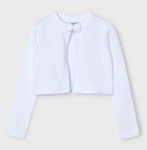 White bolero cardigan. Girls white cardigan with a bow.