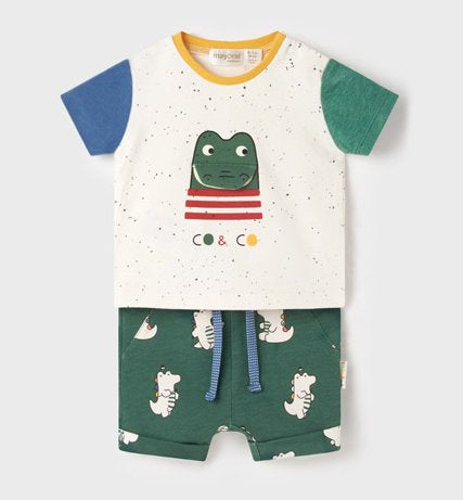 Baby boys top and shorts with green crocodile motif. Mayoral 1217 baby boy outfit