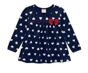 Navy heart print top and matching red leggings for a baby or toddler girl. Milon 13497 set. available on kidstuff.ie Top pic