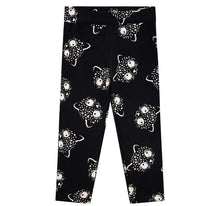 Load image into Gallery viewer, Milon girl&#39;s black and winter-white sweatshirt and leggings outfit with a pussycat motif. This cosy top is fully lined in cotton jersey. The outer layer is the softest plush fur fabric with a cute cat face embroidered on the front in black and white with gold ears and a bobble nose. The stretchy leggings are black with a white pussycat print all-over and an elasticated waist for comfort. Made by Milon and available on kidstuff.ie Leggings
