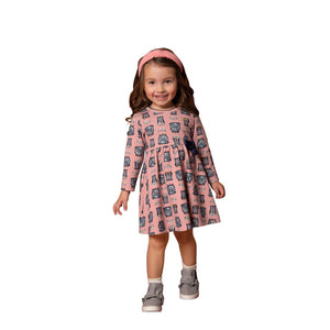 Pink, long sleeved printed dress for a girl. Milon 13510 pink dress on kidstuff.ie