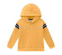 Load image into Gallery viewer, Boy&#39;s yellow hooded sweatshirt and matching navy jog bottoms. Milon boys set 13599 in yellow available on kidstuff.ie  Top
