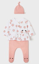 Load image into Gallery viewer, Baby girl dot print top, leggings and matching hat in blossom pink and white. mayoral 1593 outfit for a baby girl.
