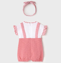 Load image into Gallery viewer, Pink Romper and headband for a baby girl. Mayoral 1612 Baby girl onesie set. Pink onesie and striped hairband for a baby girl to buy online on kidstuff.ie back view
