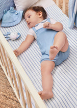 Load image into Gallery viewer, Baby boy romper and hat set in sky blue. Mayoral 1635 baby boy&#39;s romper suit and hat outfit.
