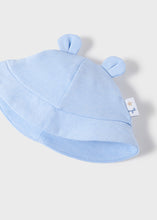 Load image into Gallery viewer, Baby boy romper and hat set in sky blue. Mayoral 1635 baby boy&#39;s romper suit and hat outfit. Hat with ears.
