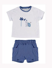 Load image into Gallery viewer, Baby boy appliqué tee shirt and denim-blue jersey shorts set. mayoral 1065b in blue . Baby  Boy&#39;s top and shorts  outfit to buy online on kidstuff.ie
