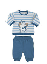 Load image into Gallery viewer, baby boy blue track suit with stroped top and blue jog bottoms ,Mayoral baby outfit 1681. Cute top with puppy dog motif and track bottoms for a baby boy available to buy online kidstuff.ie
