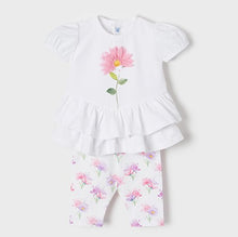Load image into Gallery viewer, Baby girl&#39;s white frilled top with pink flower print and matching floral leggings. Mayoral 1719 baby girl outfit. Irish online kids boutique. Kidstuff.e

