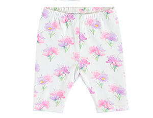 Baby girl's white frilled top with pink flower print and matching floral leggings. Mayoral 1719 baby girl outfit. 
