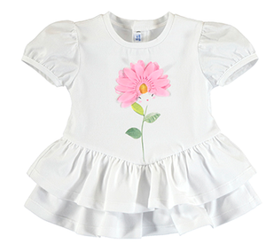 Baby girl's white frilled top with pink flower print and matching floral leggings. Mayoral 1719 baby girl outfit.