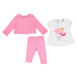 pink baby girl's outfit. Girl's cardigan top and leggings set. Mayoral baby girl 3 piece 1729