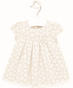 Baby girl's ivory dress. Short sleeved baby dress in ivory. Flower print cream baby dress. Mayoral Baby dress