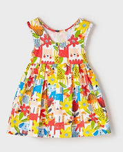 Load image into Gallery viewer, Colourful animal print baby dress . Mayoral 1932 Patterned dress in tangerine on kidstuff.ie
