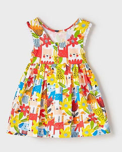 Colourful animal print baby dress . Mayoral 1932 Patterned dress in tangerine on kidstuff.ie