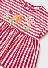 Load image into Gallery viewer, Girl&#39;s stripey top and denim leggings set for a toddler. Mayoral 1781 baby 2 piece in watermelon red and denim blue. Girl&#39;s 2 piece leggings set available on Kidstuff.ie Detail view
