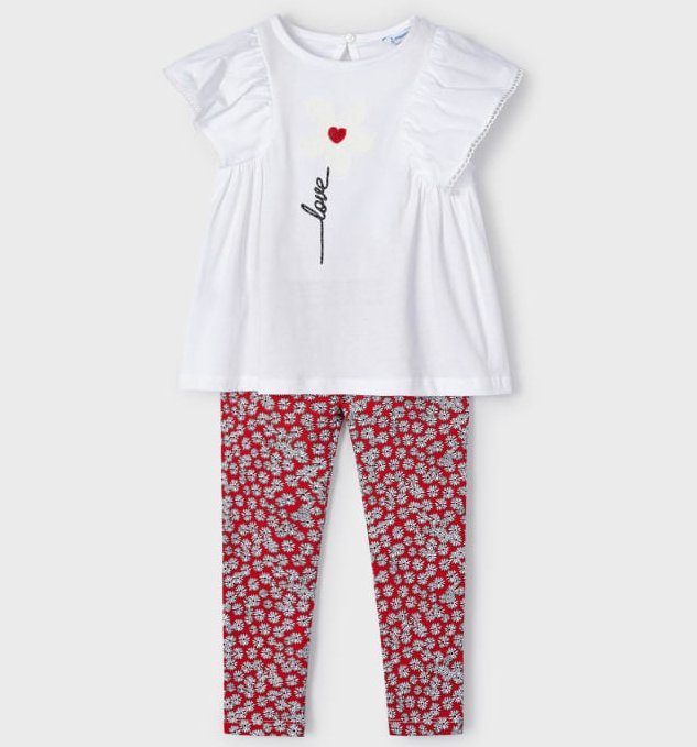 Girl's Top & Leggings Set ¦ Red & White 2 Piece ¦ Mayoral 3780