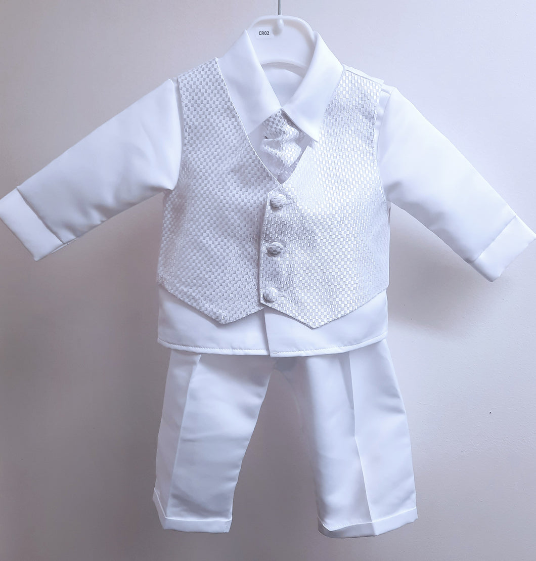 Baby biys Christening suit. White baby boys outfit for baptism.