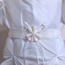 Load image into Gallery viewer, Christening Dress with Ruched Skirt and Matching Headband
