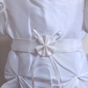 Christening Dress with Ruched Skirt and Matching Headband