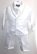 Load image into Gallery viewer, Baby boy&#39;s christening outfit. Christening suit for a boy. Shirt waistcoat and trousers in white for baptism.

