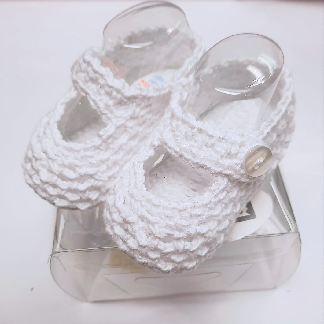 Tiny White Crochet Baby Shoes