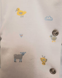 Baby boy outfit with cotton jacket, top and trousers, cute animal motifs. Just too Cute baby boy 3pce set to buy online on kidstuff.ie