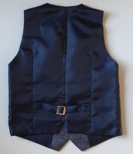 Load image into Gallery viewer, Boy&#39;s waistcoat in navy , zazzi navy waistcoat for a boy. Communion waist coat back view
