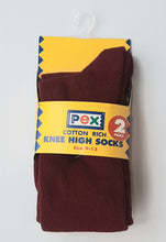 Load image into Gallery viewer, Knee socks Pex Knee highs. Maroon knee socks. Wine Knee socks for school. Buy online on kidstuff.ie.  School knee socks.
