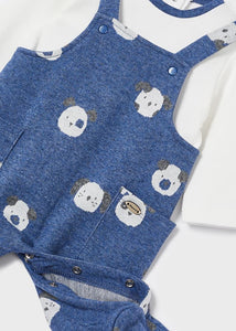 Baby Boy's Romper with long sleeves in indigo blue with cute animal print, with matching stried hat. Mayoral 2621 baby boy romper and hat set.