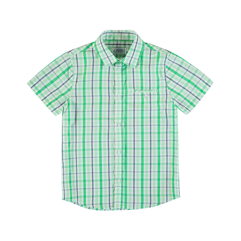Boys green and white checked shirt. Mayoral boys shirt 3123. Boys green plaid shirt to buy onlin on kidstuff.ie