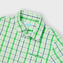 Load image into Gallery viewer, Boys green and white checked shirt. Mayoral boys shirt  3123. Boys green plaid shirt
