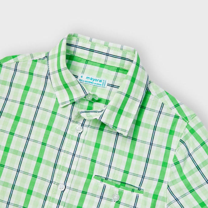 Boys green and white checked shirt. Mayoral boys shirt  3123. Boys green plaid shirt