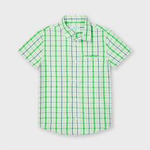 Load image into Gallery viewer, Boys green and white checked shirt. Mayoral boys shirt 3123. Boys green plaid shirt to buy onlin on kidstuff.ie
