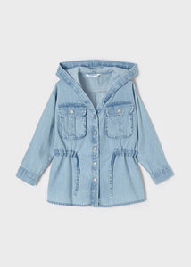 Girl's denim jacket with hood. mayoral 3425 denim jacket for a girl. Light blue denim girls jacket .