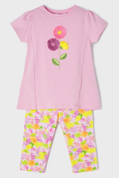  Girl's mallow pink embroidered Tee shirt and floral leggings  outfit Mayoral 3757 girl's top and short leggings set  