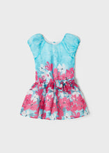 Load image into Gallery viewer, Turqoise and pink floral girl&#39;s dress .mayoral 3917 girl&#39;s dress. Party dress for a girl in turquoise and pink floral fabric
