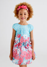 Load image into Gallery viewer, Turqoise  and pink floral girl&#39;s dress .mayoral 3917 girl&#39;s dress. Party dress for a girl  in turquoise and pink floral fabric
