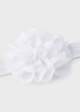 Load image into Gallery viewer, White baby headband and hairclip set. Mayoral 9500baby hairband set. White rosette baby headband and matching hair clip.
