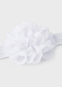 White baby headband and hairclip set. Mayoral 9500baby hairband set. White rosette baby headband and matching hair clip.