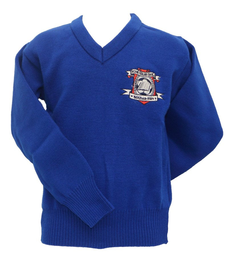 Blue school jumper for St Ultan's NS Bohermeen Co Meath