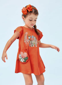 Girl's Dress and Handbag in Orange, Mayoral 3947