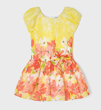 Load image into Gallery viewer, Girl&#39;s Border Print Floral Dress in Lemon, Mayoral 3917
