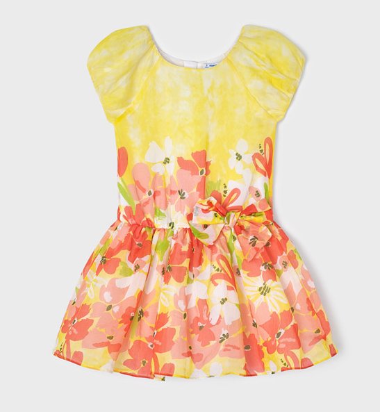 Girl's Border Print Floral Dress in Lemon, Mayoral 3917