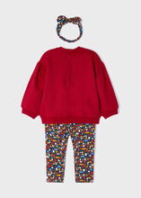Load image into Gallery viewer, Baby girl&#39;s red top , print leggings and matching headband set. mayoral 2725 toddler outfit. Back view
