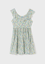 Load image into Gallery viewer, Girl&#39;s floral print summer dress. mayoral 6978 girl&#39;s Dress. Aquamarine flower print girl&#39;s dress on kidstuff.ie back view
