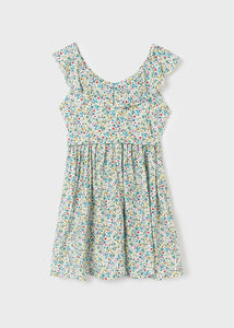 Girl's floral print summer dress. mayoral 6978 girl's Dress. Aquamarine flower print girl's dress on kidstuff.ie back view